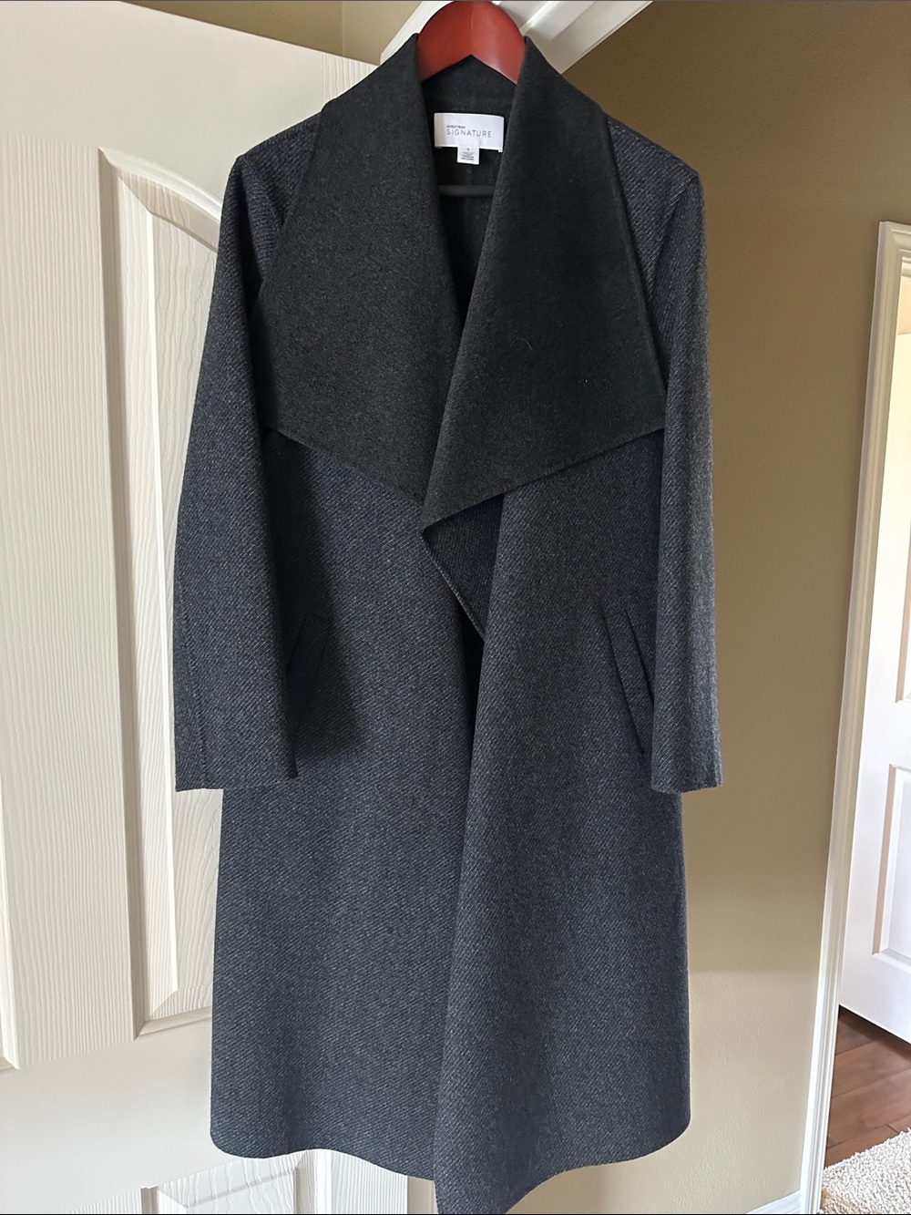 Nordstrom Dark Charcoal Open-Front Long Trench Coat